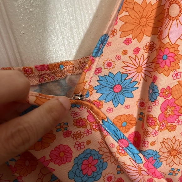 Unbranded Floral Coral Spring Snap Front Spaghetti strap Ruffle Dress | Large - Picture 2 of 11